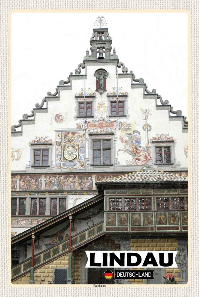 vianmo Holzschild 30x20 cm Lindau Rathaus Architektur Bildmotiv Reisemotiv Abenteuer Reisen