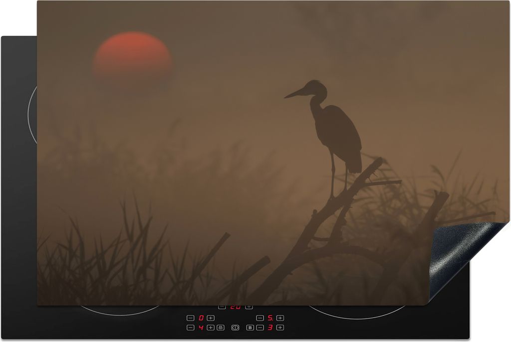 KitchenYeah Herdabdeckplatte Storch bei frühem Sonnenaufgang , 81x52cm, Küche Deko, Glaskeramikfeld Herdabdeckung, Abdeckplatte fùr Kochfeld