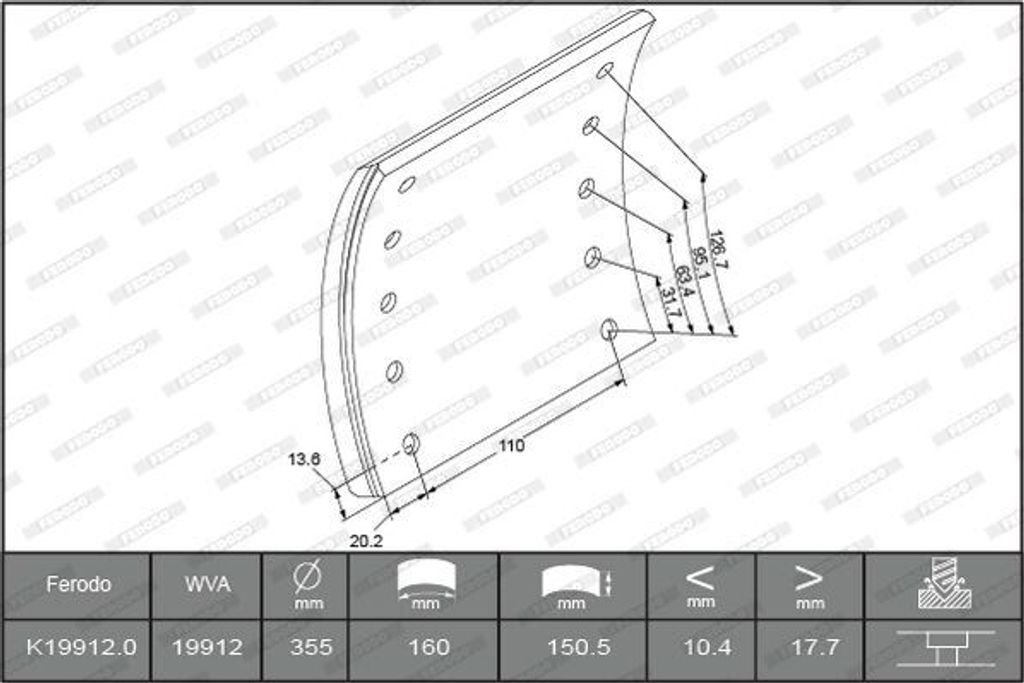 FERODO Bremsbelagsatz Trommelbremse K19912.0-F3504 Hinten 150mm 6,208kg