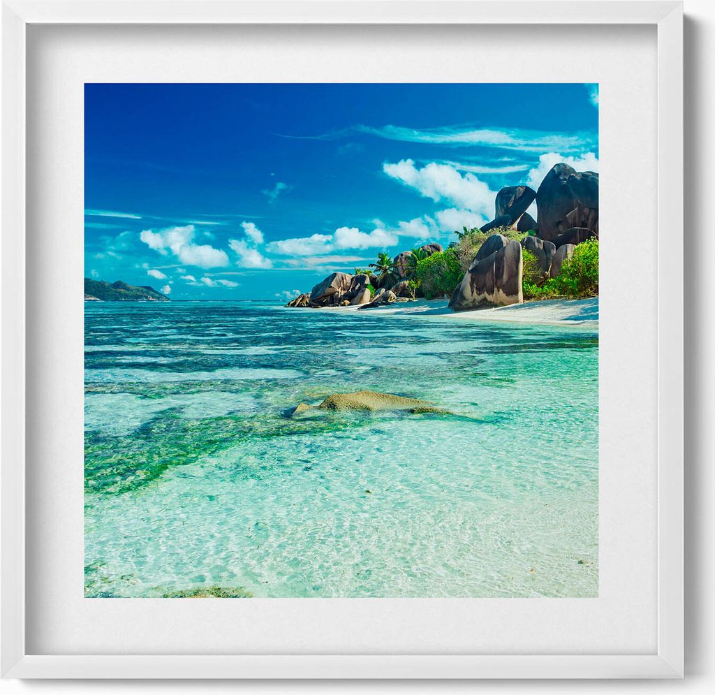 Freie Sicht auf das Meer– Wandbild mit Rahmen – Gerahmtes Bild – Wanddekoration – 50x50 cm – Weiß Rahmen