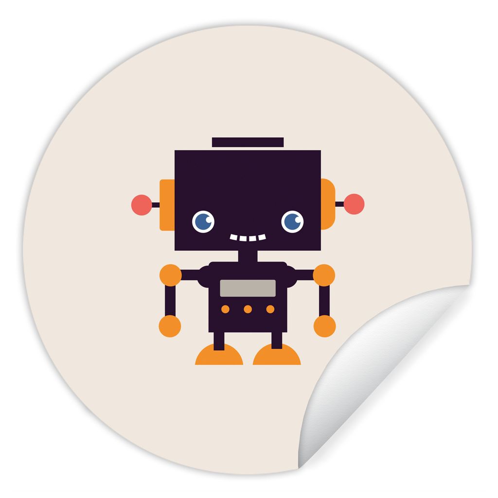 MuchoWow Runde Wandtattoo - Wandsticker Tapete Aufkleber Roboter - Antenne - Orange - Beige - Kind - Kinder Ø 80 cm Selbstklebend und Reposition...