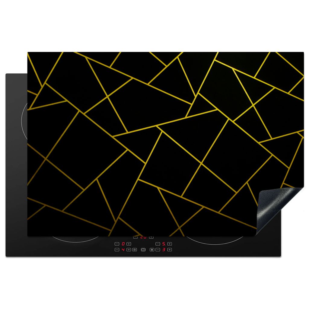 KitchenYeah Herdabdeckplatte Geometrie - Design - Gold - Schwarz , 77x51cm, Küche Deko, Glaskeramikkochfeld Herdabdeckung, Abdeckplatte fùr Koc...