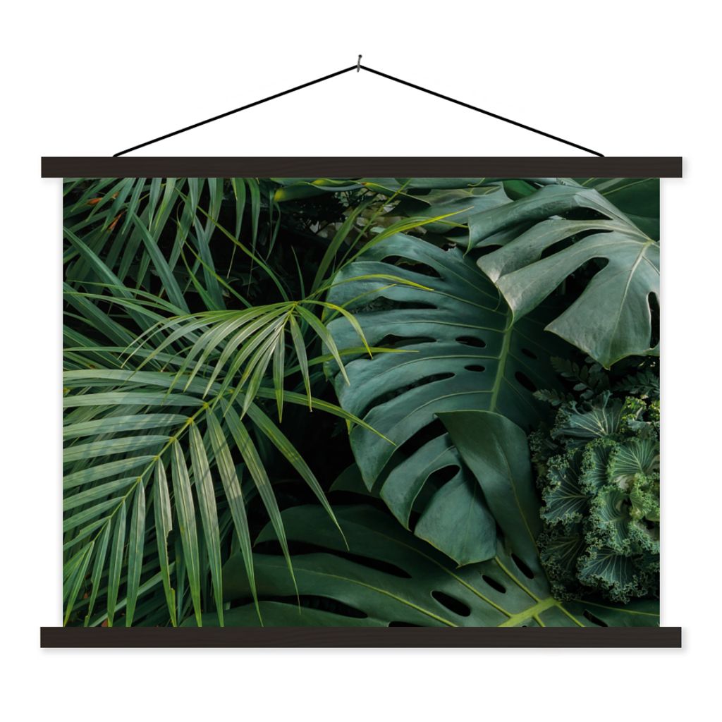 MuchoWow Textilposter Pflanzen - Dschungel - Blätter - Tropisch 150x113 cm mit schwarzem Rahmen - Wohnzimmer