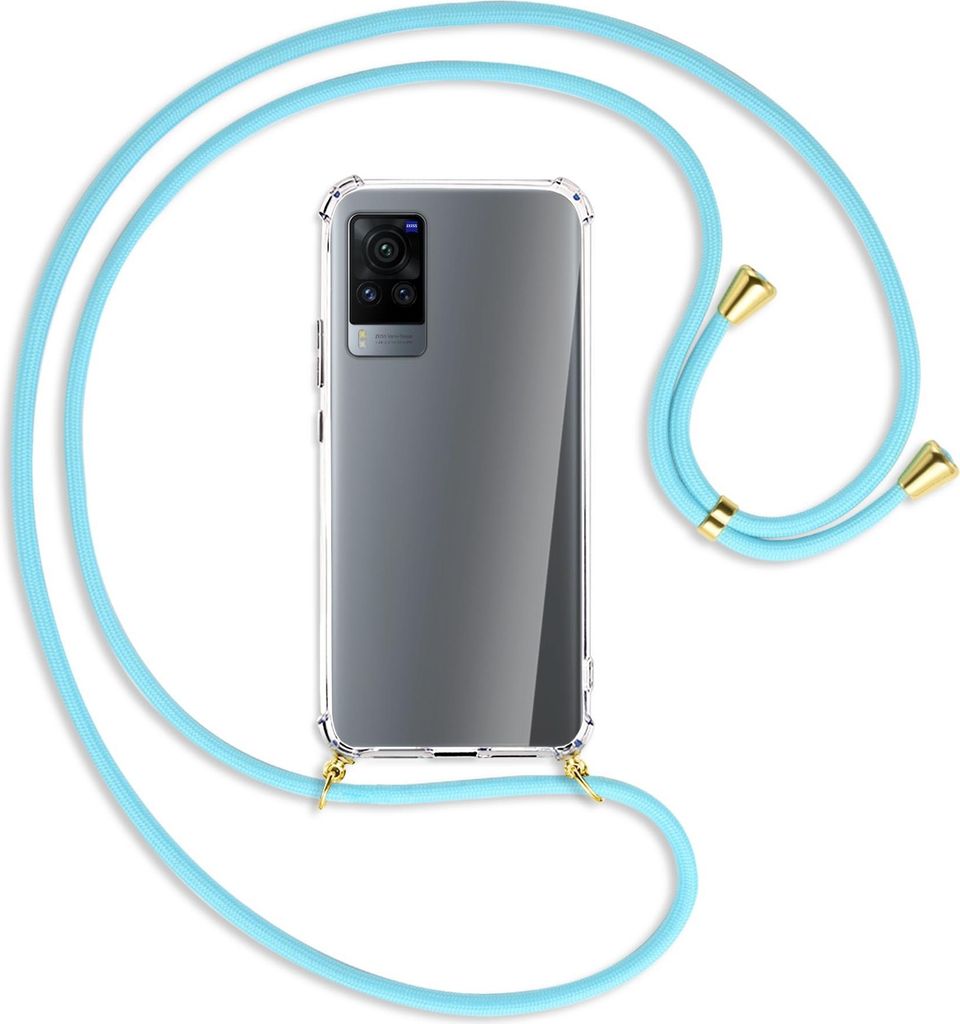 Handykette Backcover-Schutzhülle mit Band (Metall goldfarben) für vivo X60 Pro - himmelblau