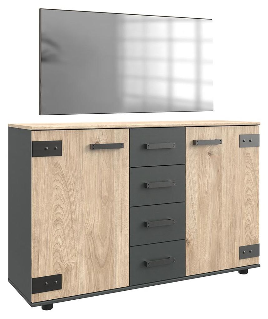 Schlafzimmer-Set Kommode mit Spiegel in Holzdekor mit graphit, 2-teilig - MONTELLA-43