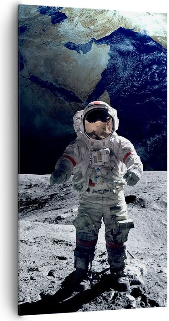 Bild auf Leinwand - Leinwandbild - Astronaut Mond Erde Raum - 65x120cm - Wand Bild - Wanddeko - Leinwanddruck - Bilder - Kunstdruck - Wanddekoratio...