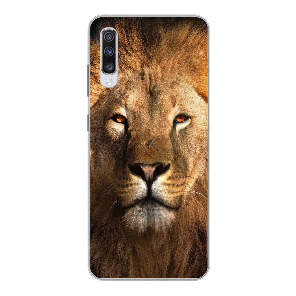 MuchoWow Handyhülle Schutzhülle Hülle für Samsung Galaxy A70 Löwe - Tiere - Schwarz - Hell - Braun - Porträt Silikon Softcase Handy Hülle ...
