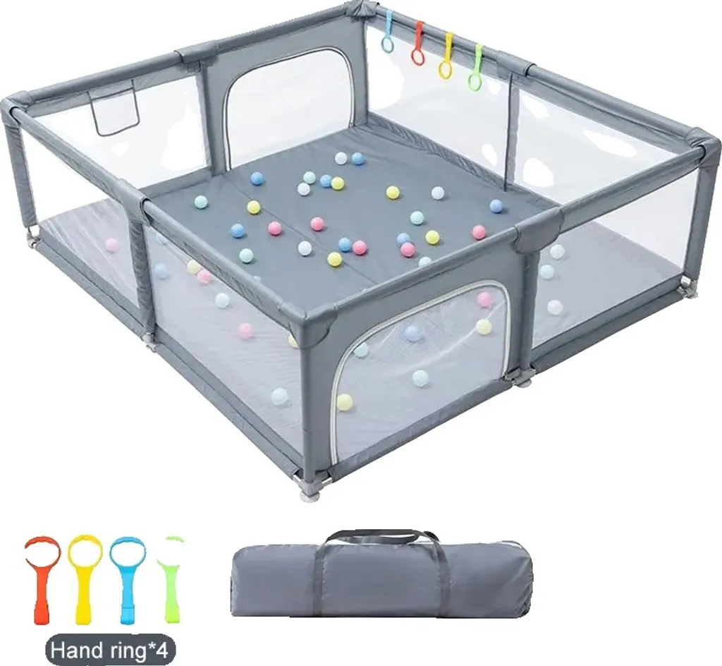 Parc bébé XXL modulable Gris - Aire de jeux spacieuse en tissu renforcé
