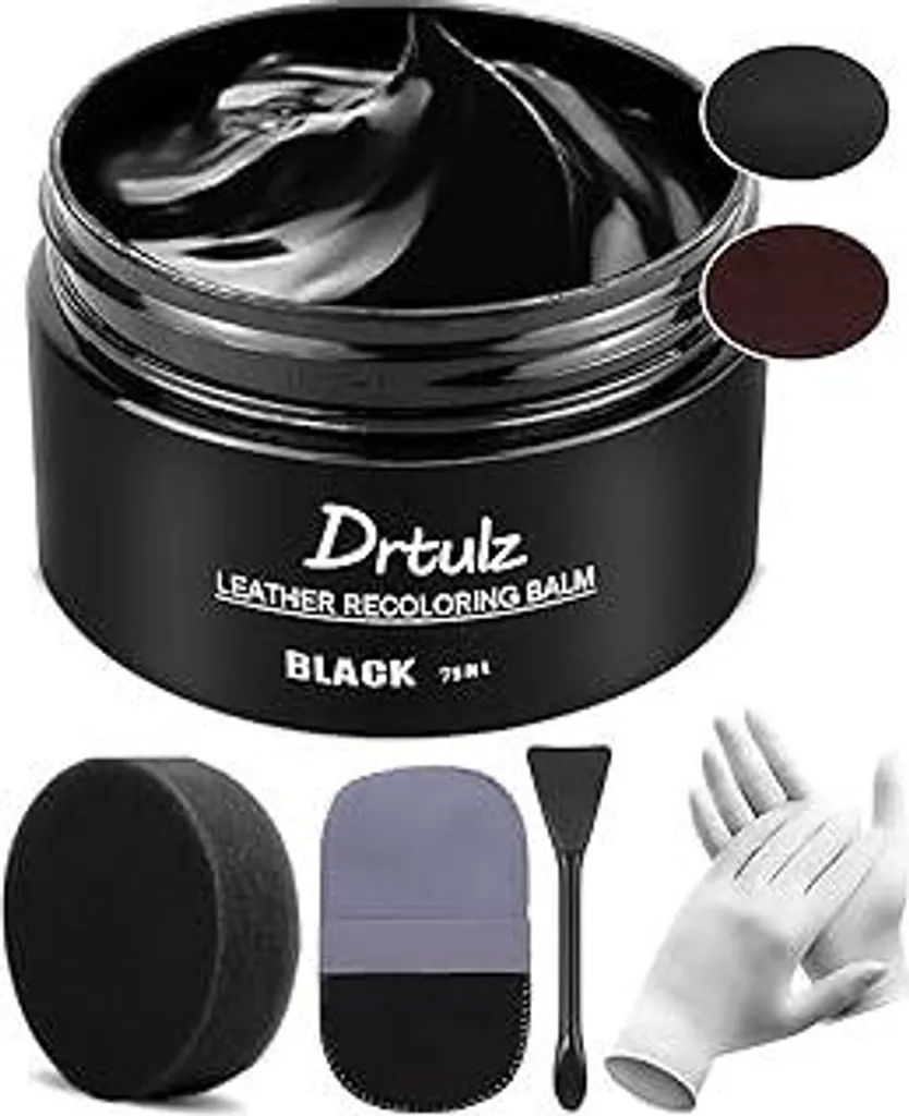 Kit di riparazione per pelle nero, cura della pelle per divani in pelle, mobili in vinile, divani, sedili auto, scarpe. Per riparare il colore della pelle su divani in pelle scoloriti e graffiati (75 ml)