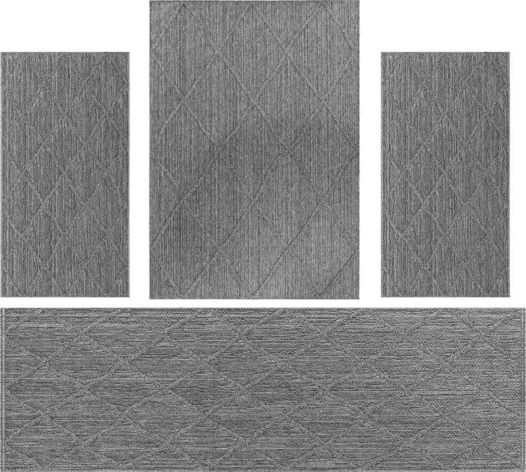 Villa Möbel Pativa Teppich-Set Grau - 4-teiliges Set für Ihr Zuhause, Grösse:1 x 160x230 cm + 2 x 80x150 cm + 1 x 80x250 cm