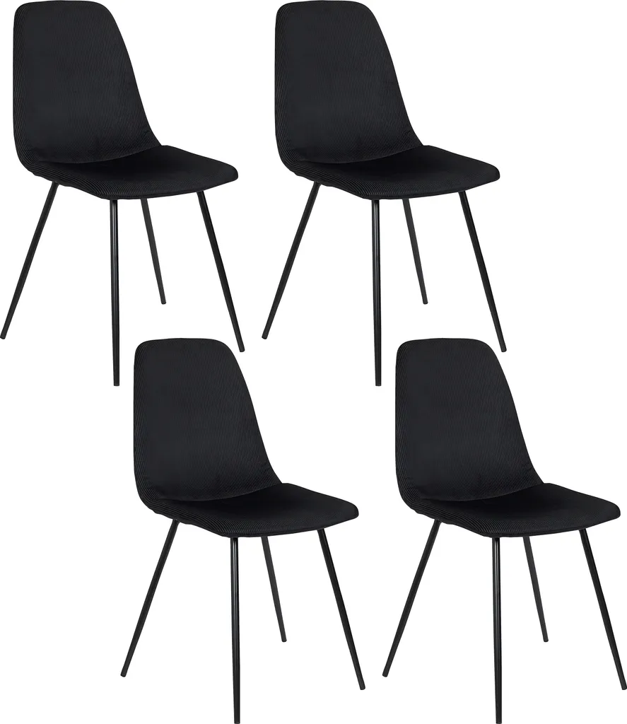 Chaise Velours Côtelé Giulia Noir - Lot de 4 Chaises Design Modernes