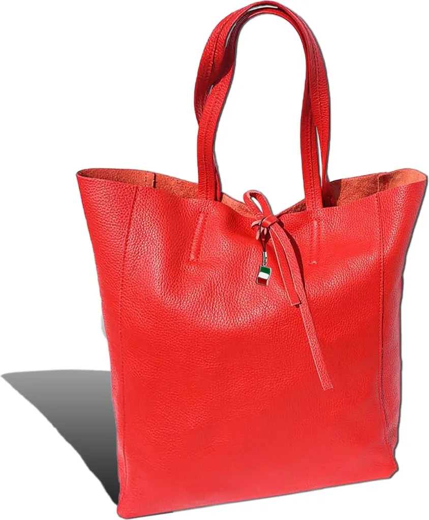 Borsa in Pelle Rossa Firenze - Shopper Bovina Donna 30x35x15