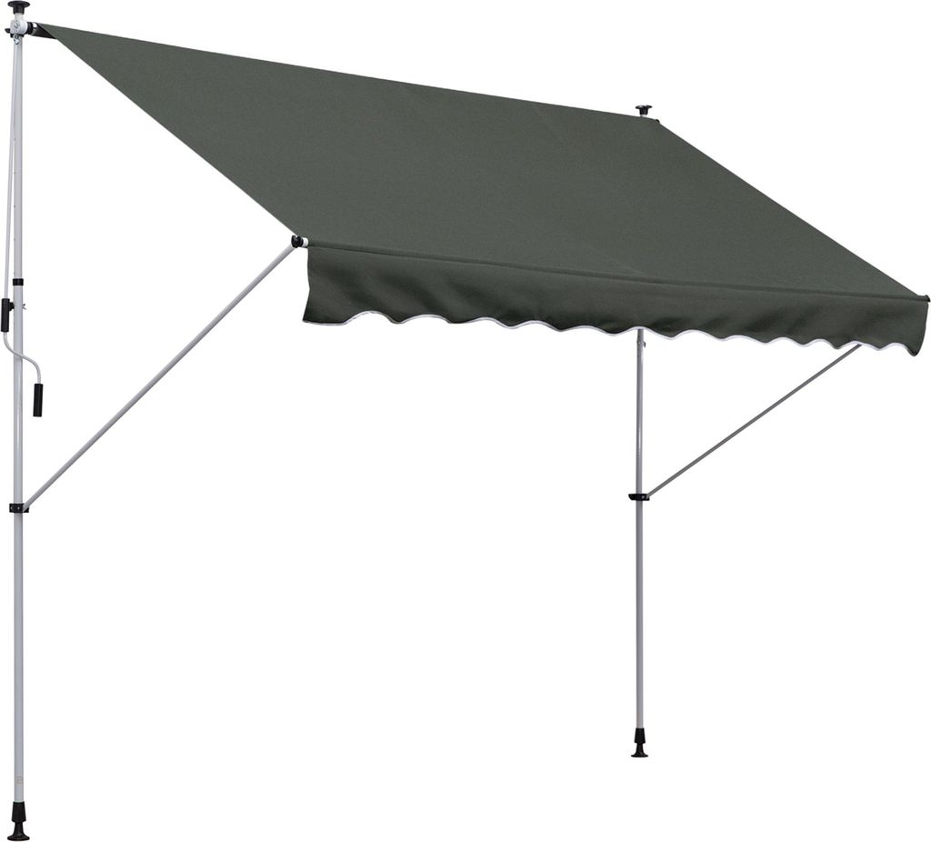 Höhenverstellbare Gelenkarmmarkise 150cm Grau mit Handkurbel für Balkon Terrasse Veranda, schmutzabweisend witterungsbeständig