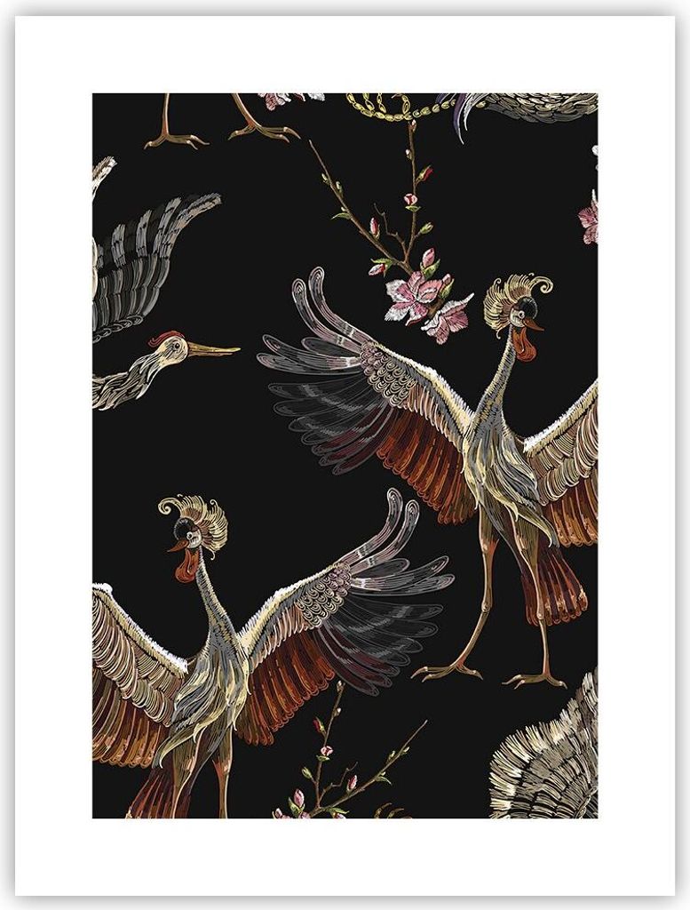 Poster - Poster ohne Rahmen - Asiatisch Vögel Verziert - 30x40 cm - Wand Bild - Wanddeko - Wandbilder - Kunstposter - Wandposter - Bilder - Kunstd...