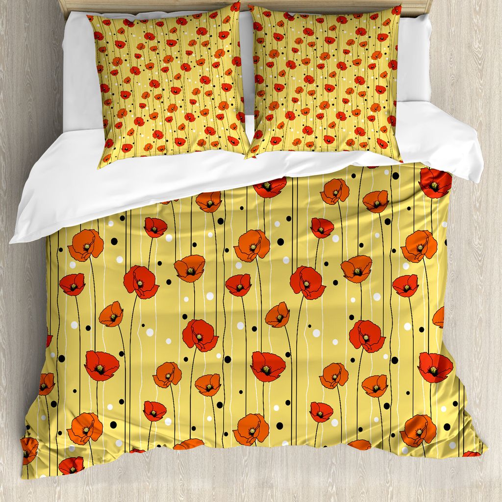 ABAKUHAUS Mohn Bettbezug, Linien mit Punkten Floral, Milbensicher Allergiker geeignet mit Kissenbezügen, 155 cm x 220 cm - 80 x 80 cm, Mehrfarbig