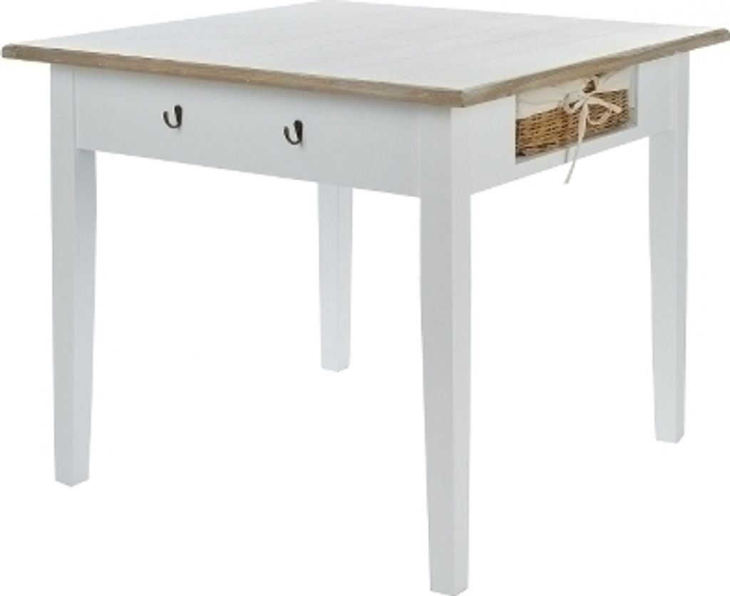 Esstisch Provence mit 2 Rattankörben MDF Weiß