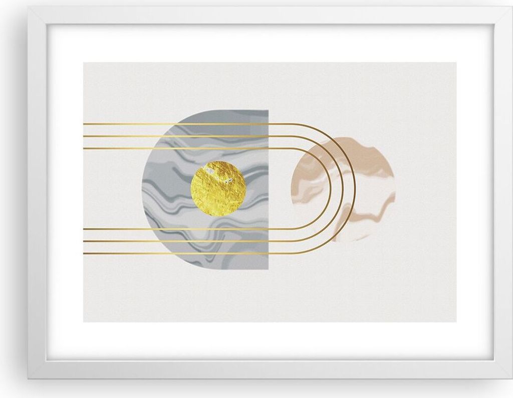 Gerahmtes Poster - Weißer Rahmen - Modern Gold abstrakt - 40x30 cm - Wand Bild - Wanddeko - Wandbilder - Kunstposter - Wandposter - Bilderrahmen -...