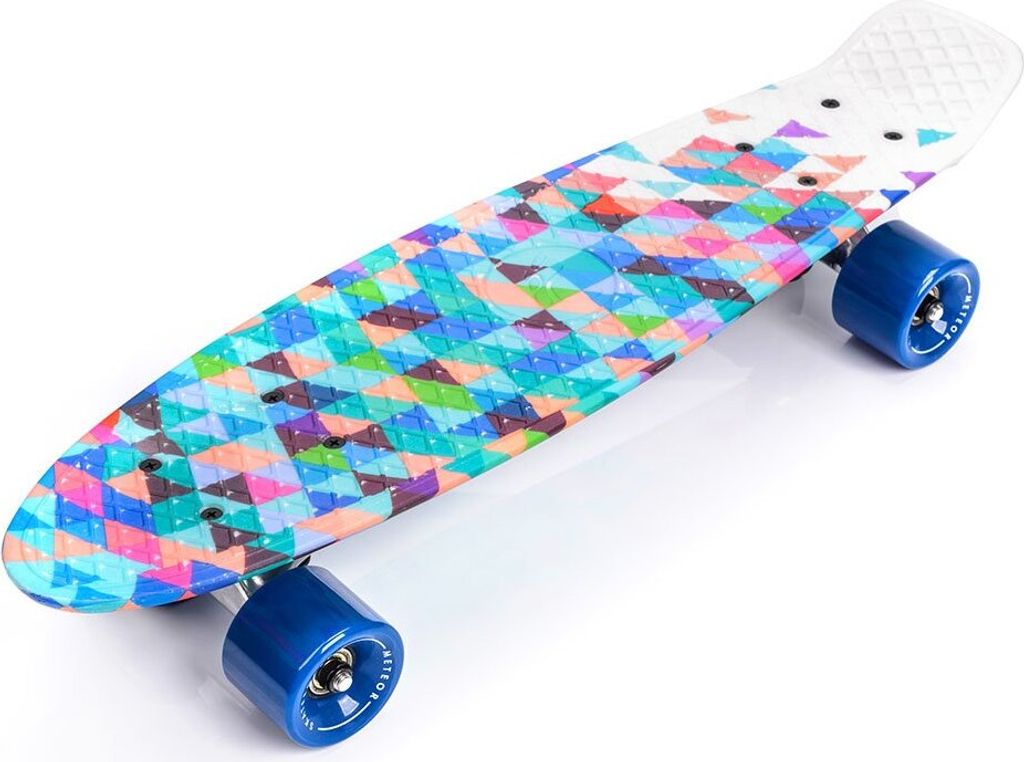Skateboard Komplette 22" Mini Cruiser Board Retro Komplettboard für Anfänger Kinder Jugendliche Erwachsene, 56x15cm Meteor Multicolour GEOMETRIC