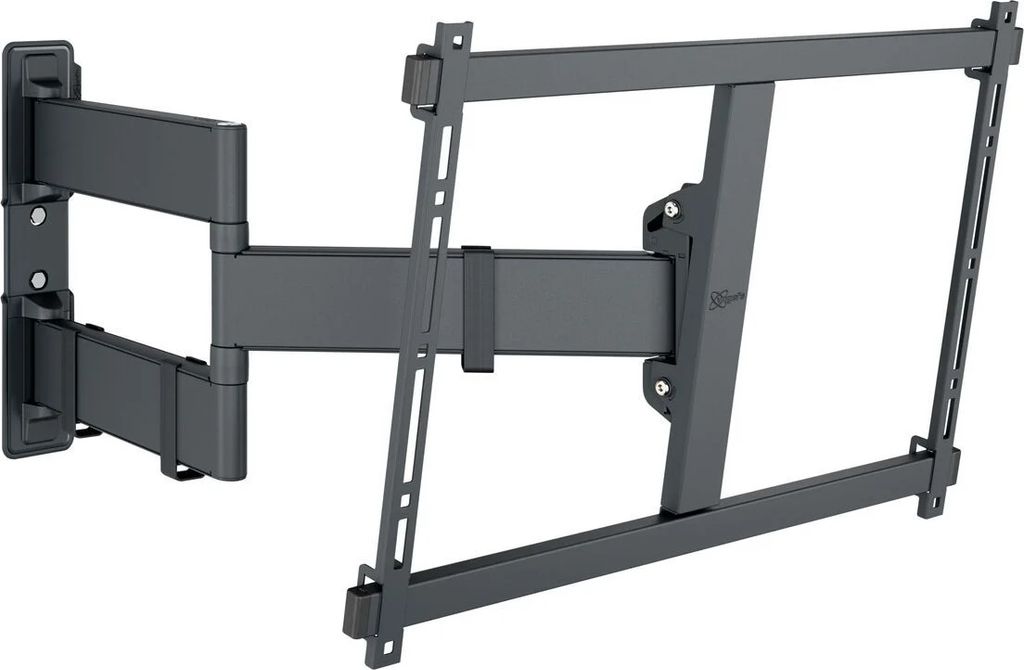 A dark gray, articulated TV wall mount is shown against a white background.