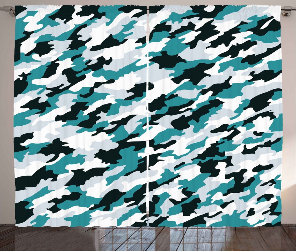 ABAKUHAUS Ozean Rustikaler Vorhang, Aquatic Camouflage Tile, Wohnzimmer Universalband Gardinen mit Schlaufen und Haken, 280 x 175 cm, Dunkelgrün W...