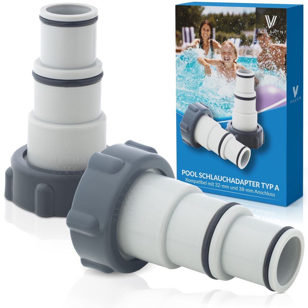 Villkin Pool Adapter Typ A – 2 Stück | Schlauchtülle für 32 mm & 38 mm Schläuche | 2 Zoll Innengewinde | Kompatibel mit Intex & Poolanschlüssen