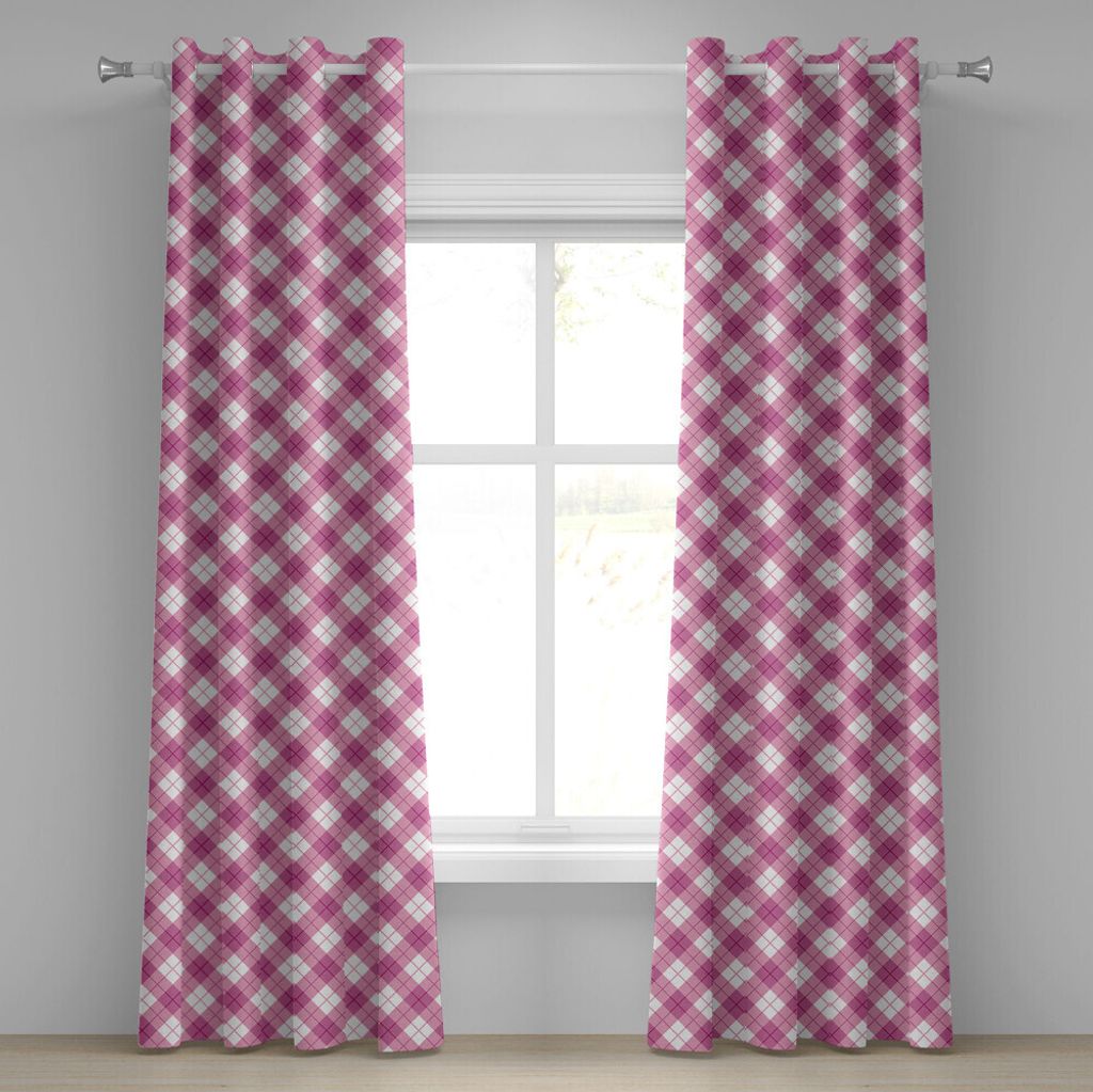 ABAKUHAUS Abstrakt Ösenvorhang, Geometrische diagonale Abbildung in der Pastellfarben-Mädchen-Art überprüfte Design, Dekorative 2-Panel-Fenster...