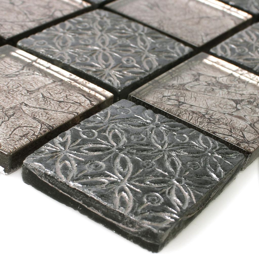 Mosaikfliesen Glas Resin Naturstein Friesia Silber