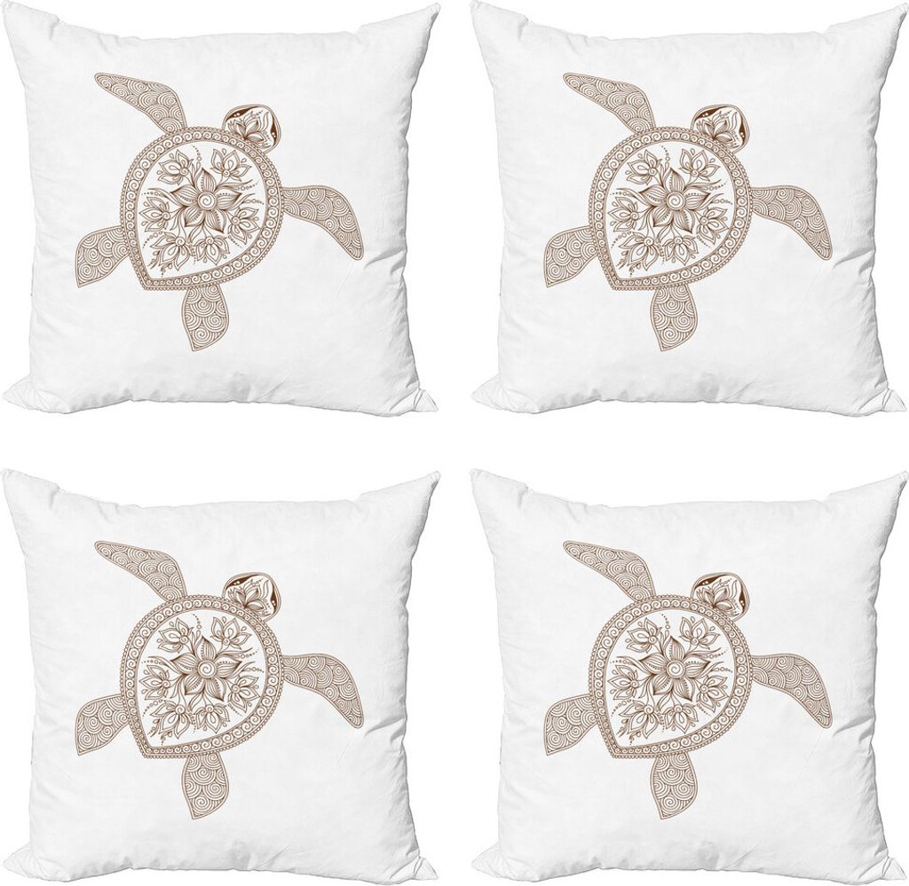 ABAKUHAUS Schildkröte Kissenbezug Set (4 Stück), Floral Shell Spiralen, Moderner Doppelseitiger Digitaldruck, 60 cm x 60 cm, Weiß und Kastanienb...