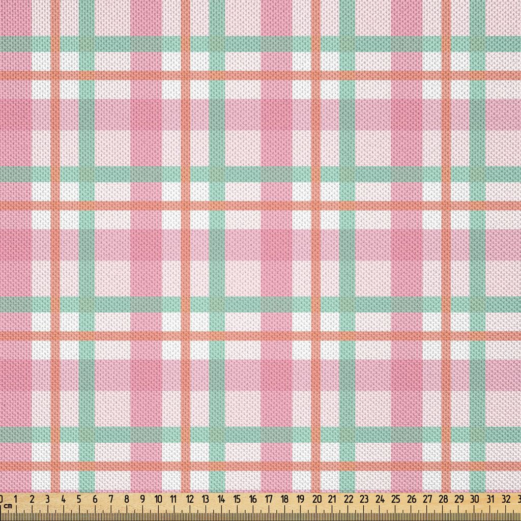 ABAKUHAUS Abstrakt Satin Stoff als Meterware, Pastell gefärbtes kariertes Tartan-Muster mit geometrischem Streifen-Druck, 10 M (148 x 1000 cm), Mi...