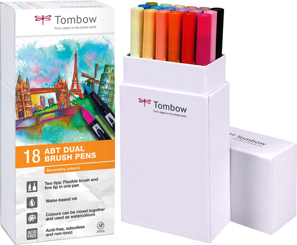 Feutres Aquarelle Tombow Dual Brush Pen Set 18 Couleurs Secondaires