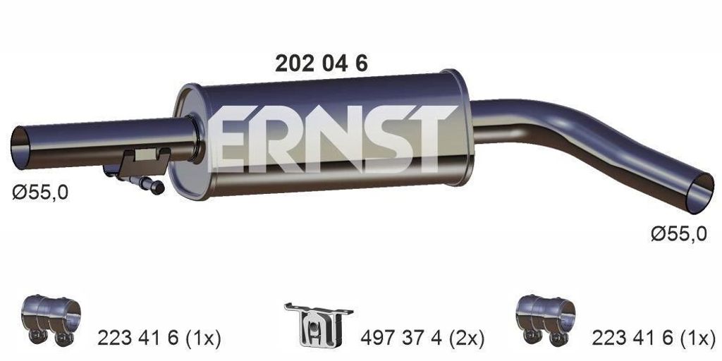 ERNST 202046 Mittelschalldämpfer Schalldämpfer für VW Golf Produktbild 