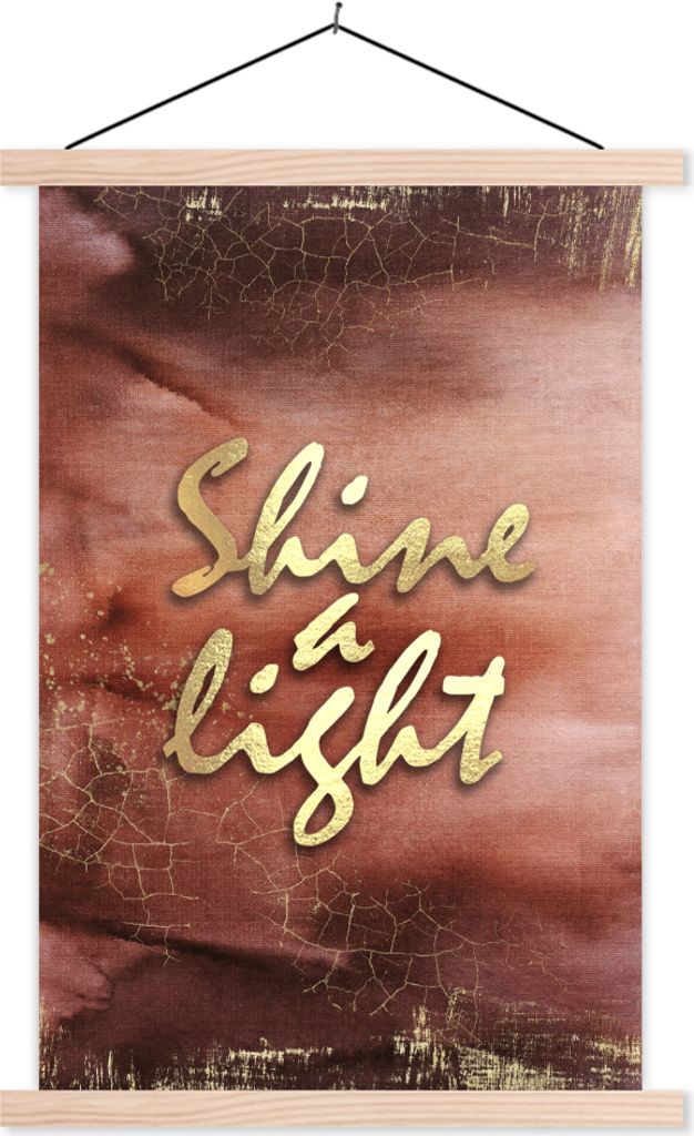 MuchoWow Textilposter Zitate - Hell - Gold - Braun 120x180 cm mit holzfarbenen Rahmen - Textil-Plakat