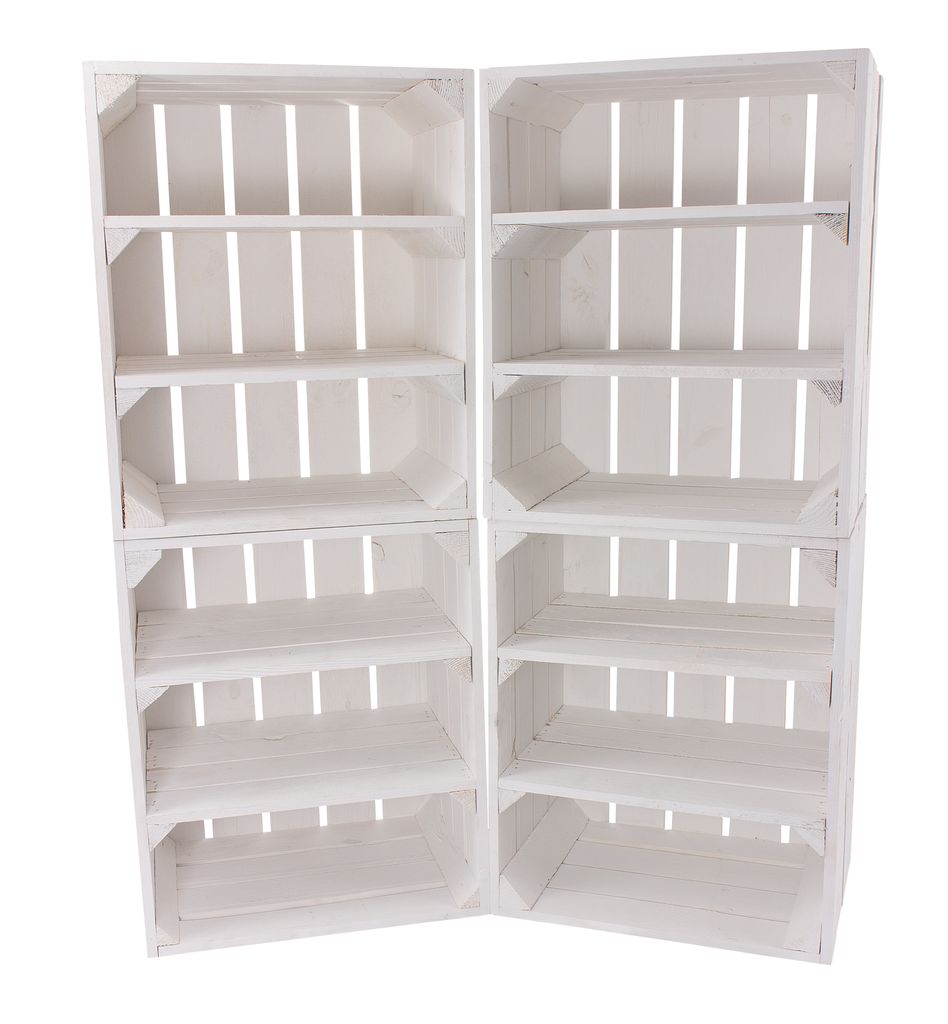 12er Set weißes Küchenregal mit 3 Fächern Quer 50cm x 40cm x 30cm shabby Chic Landhaus Obstkiste Regal Holzkiste Obstkiste Weinkiste Kiste Box DIY