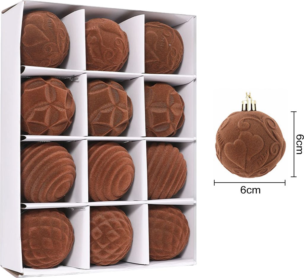 12 Stück Samt-Weihnachtskugeln, 6,9 cm, beflockte Baum-Hängekugeln, bruchsichere Weihnachtskugeln für Party, Hochzeit, Heimdekoration