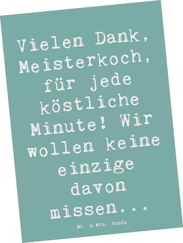 Mr. & Mrs. Panda Postkarte Spruch Danke Koch - Meeresbrise - Geschenk, Dankbarkeit, bildkarte, Meisterkoch, Küche, einzelkarte, Postkarten, Ansich...