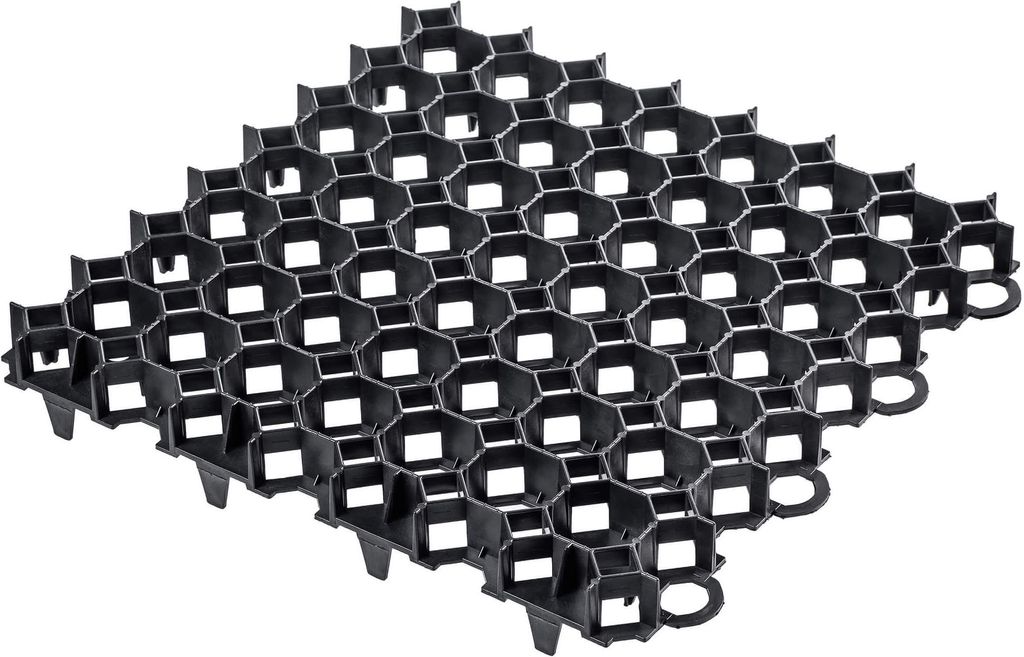 A black plastic grid structure for landscaping.