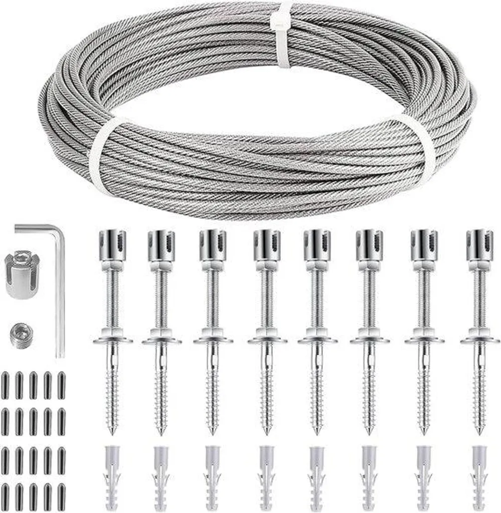 Support Mural Anti-Rouille pour Plantes - Kit Câble Acier 12m Inox 304