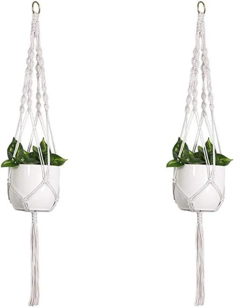 Lot de 2 suspensions plante macramé 105 cm en coton avec brosses incluses