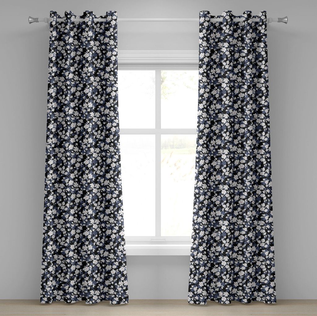 ABAKUHAUS Blumengarten Ösenvorhang, Vintage blühende Pflanze verlässt Silhouette-Blumenkorsage-Grafik, Dekorative 2-Panel-Fenstervorhänge, 280 ...