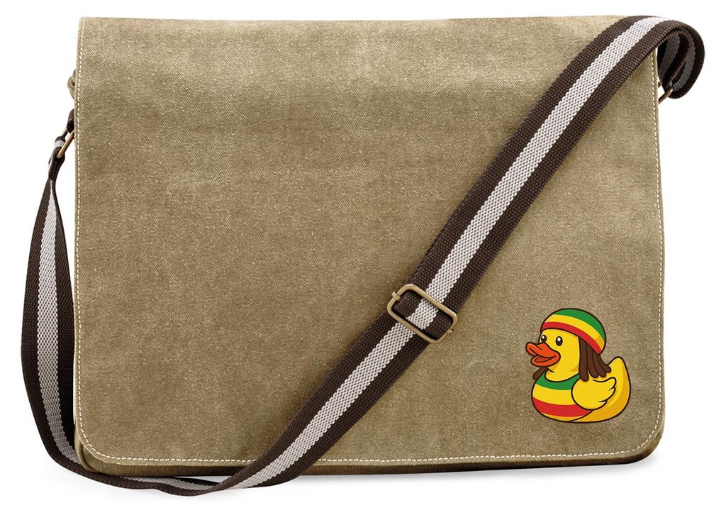 Huuraa Umhängetasche Quietscheente Reggae Gummiente Rastafari 14 Liter Sahara Canvas Laptoptasche Geschenkidee