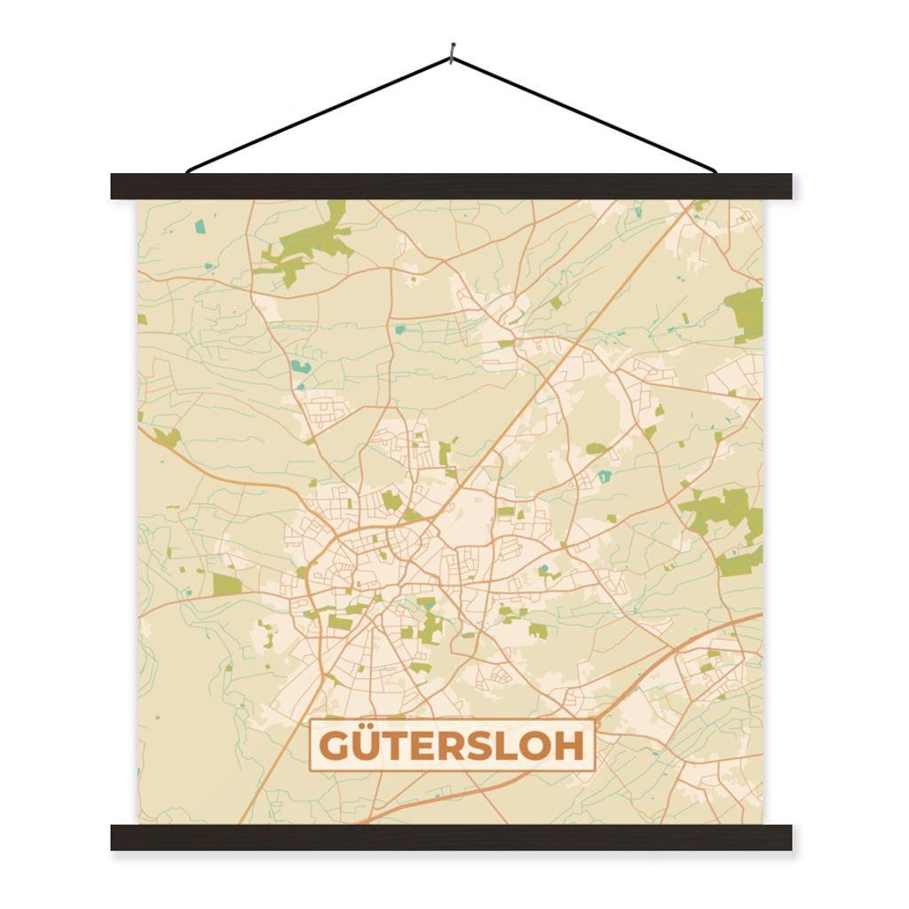 MuchoWow Textilposter Gütersloh - Karte - Vintage - Stadtplan 40x40 cm mit schwarzem Rahmen - Fotos