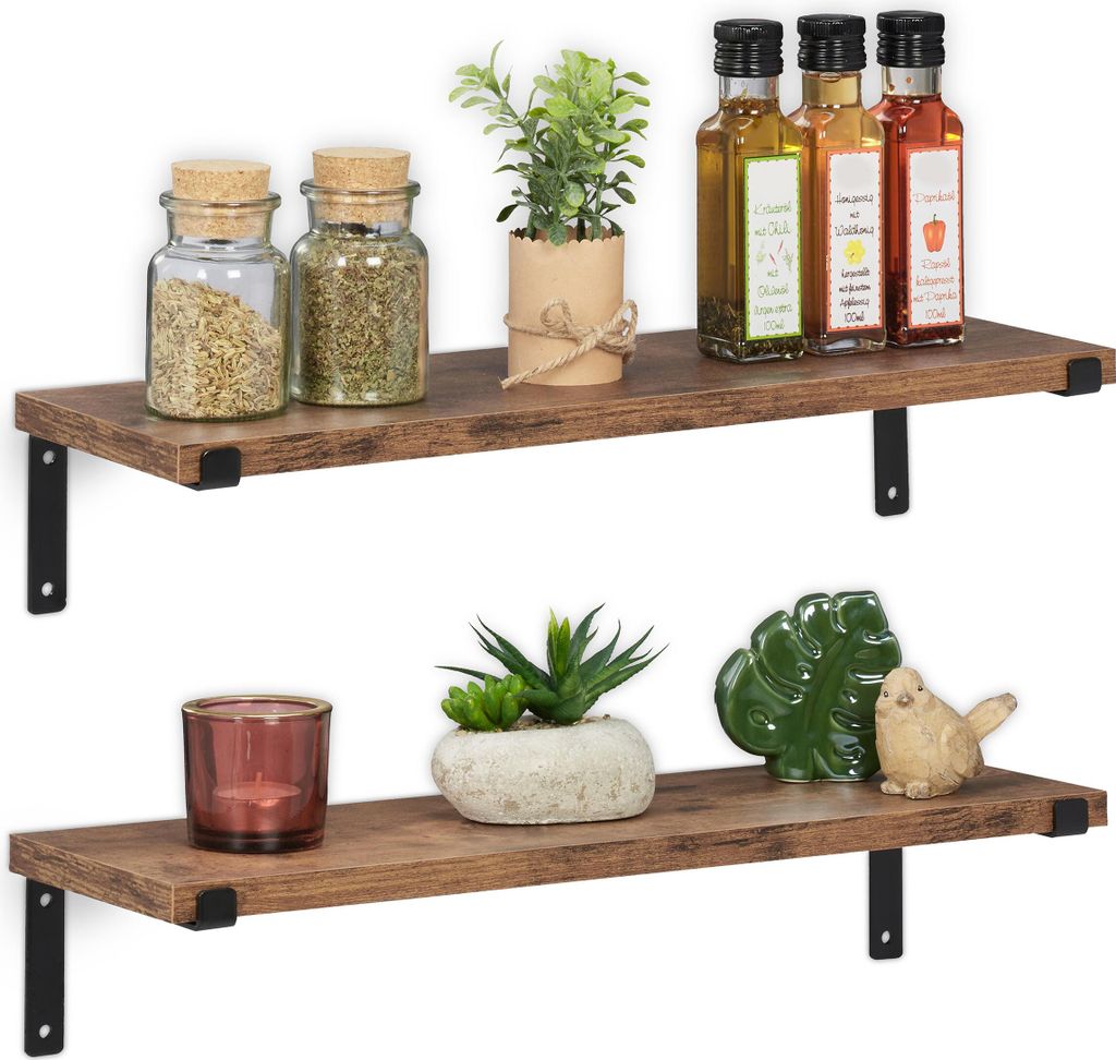 Relaxdays Wandregal industrial, 2er Set, Ablagebretter, Produktbild 