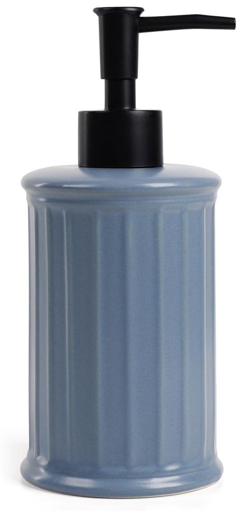 Keramik-Seifenspender 350 ml | Nachfüllbarer Flüssigseifenspender für Handseife und Spülmittel, Bad und Küche – Blau, modernes, strukturiert...