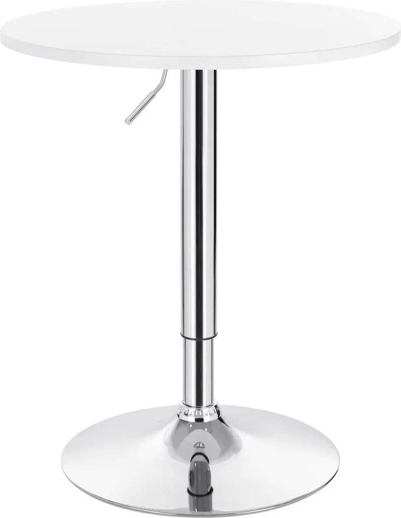 Table haute ronde Happyment blanche réglable 68-88 cm en bois et métal