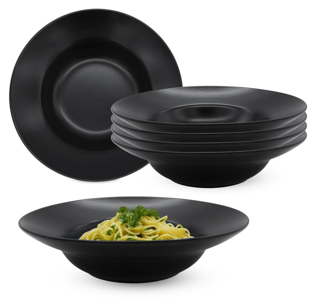 Assiette à pâtes en céramique noir mat - set de 6 - Image du produit 
