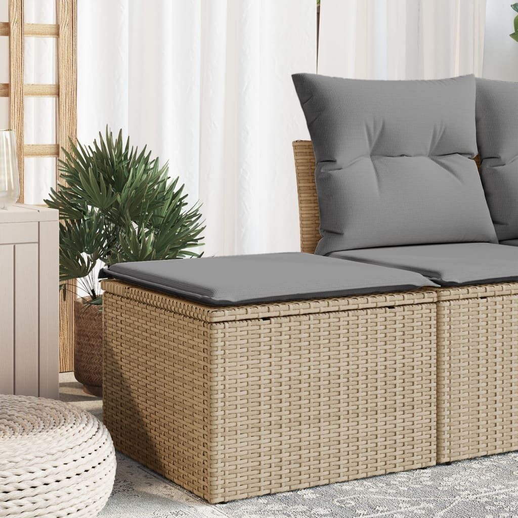 Ankonbej Gartenhocker mit Kissen Beige 55x55x37 cm Poly Rattan