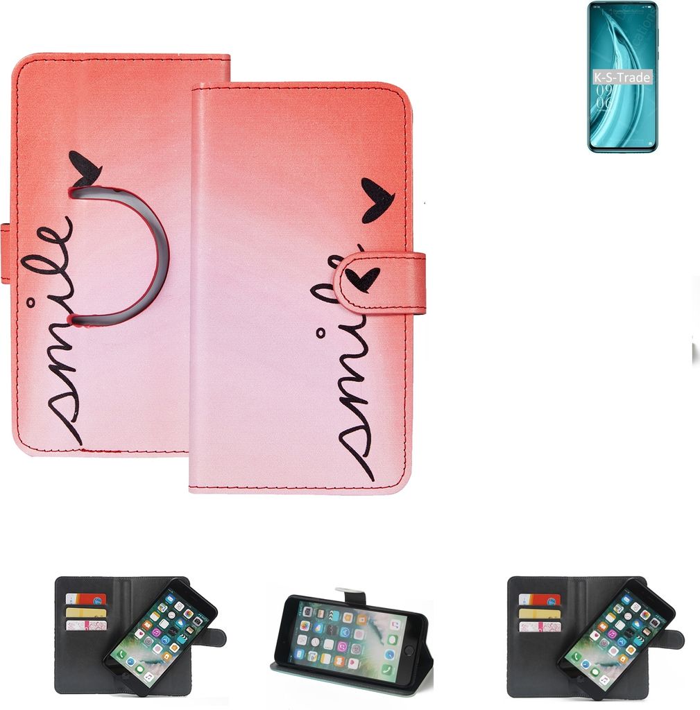 K-S-Trade Schutzhülle Handyhülle kompatibel mit Elephone PX Pro Hülle cover bookstyle Etui ''smile'' rot Standfunktion Kameraschutz (1Stk)