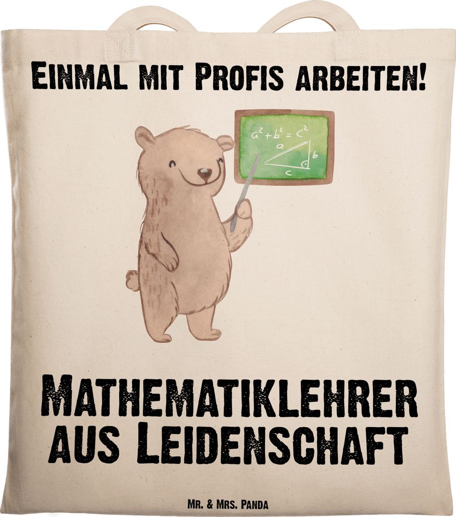 Mr. & Mrs. Panda Tote Bag Mathematiklehrer Leidenschaft - Transparent - Geschenk, Tragetasche, Jutebeutel, Lustig, Mathelehrer, Spruch, Shopping Ta...