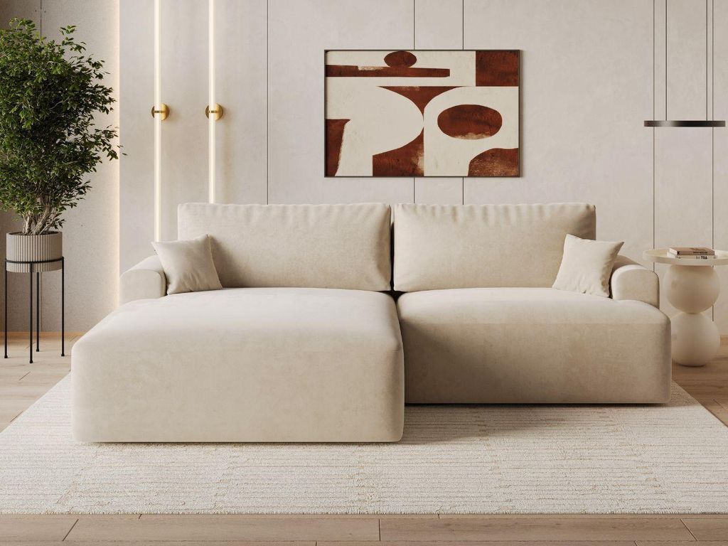 GrainGold Ecksofa L-Form Links Serene - Ecksofa mit Schlaffunktion und Bettkasten - Moderne Ecksofa, Wohnzimmer Ecksofa - Eckcouch Beige (Castel 15)