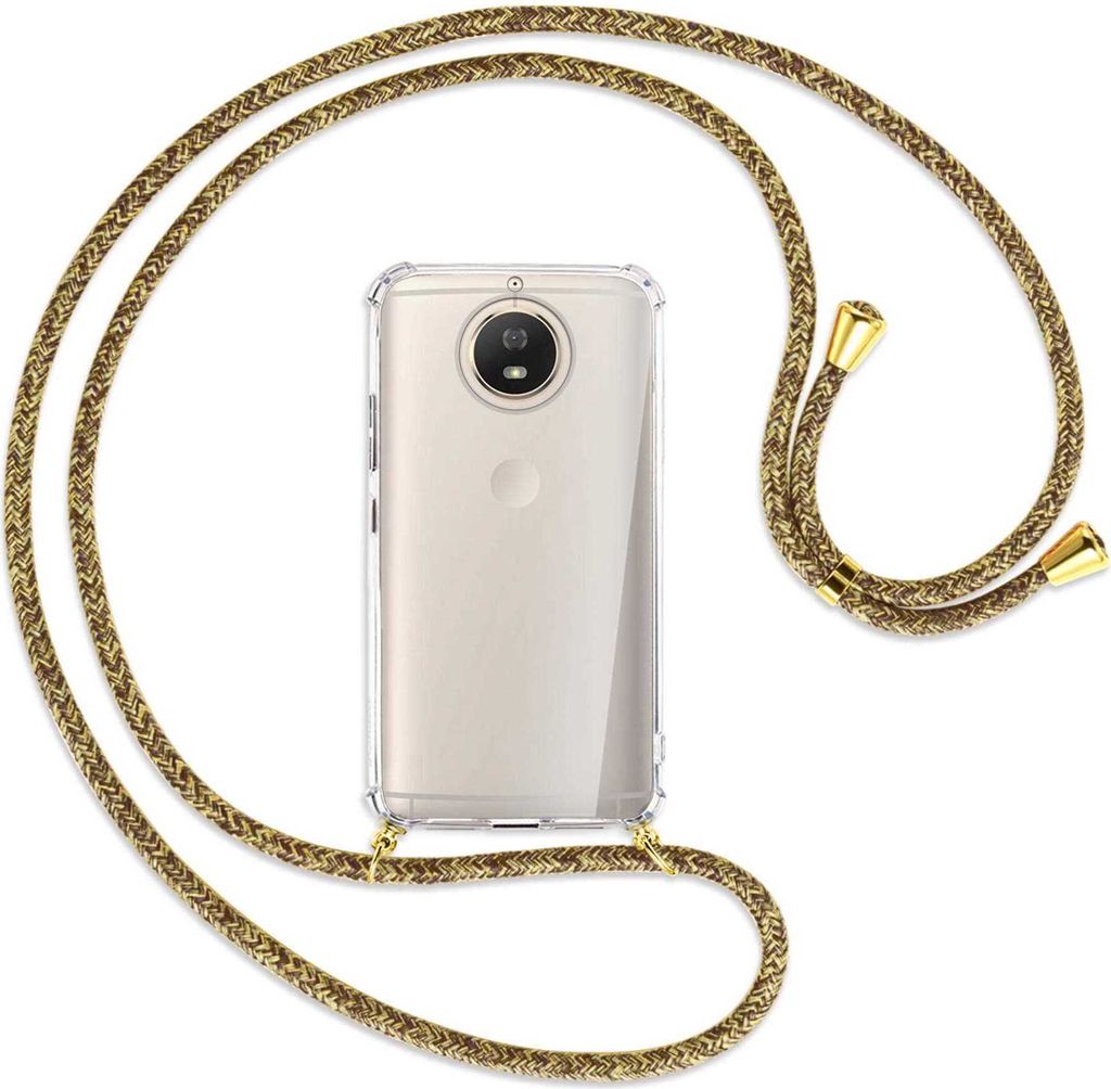 Handykette Backcover-Schutzhülle mit Band (Metall goldfarben) für Motorola Moto G5S - braun+beige
